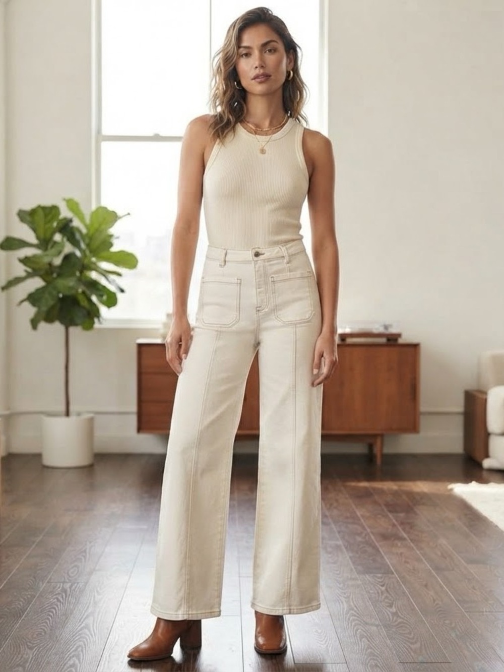 Cotton On Petite Pocket Flare High Rise Wide Leg Pants - Off White Size 8